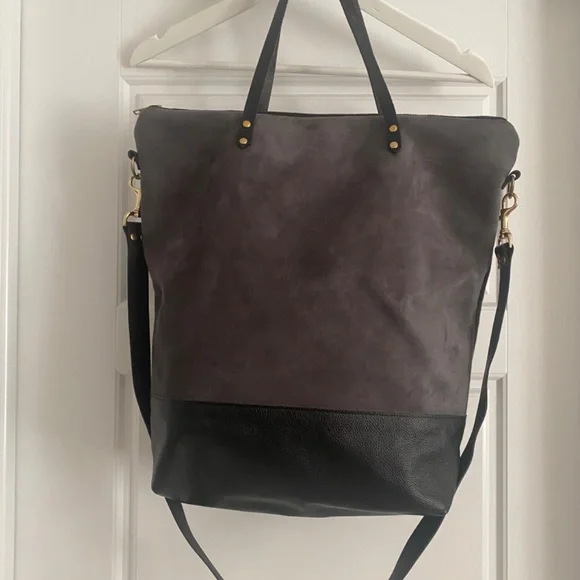 Suede Tote | Leather Tote | Women's Purse | Black & Grey - Picture 3 of 6